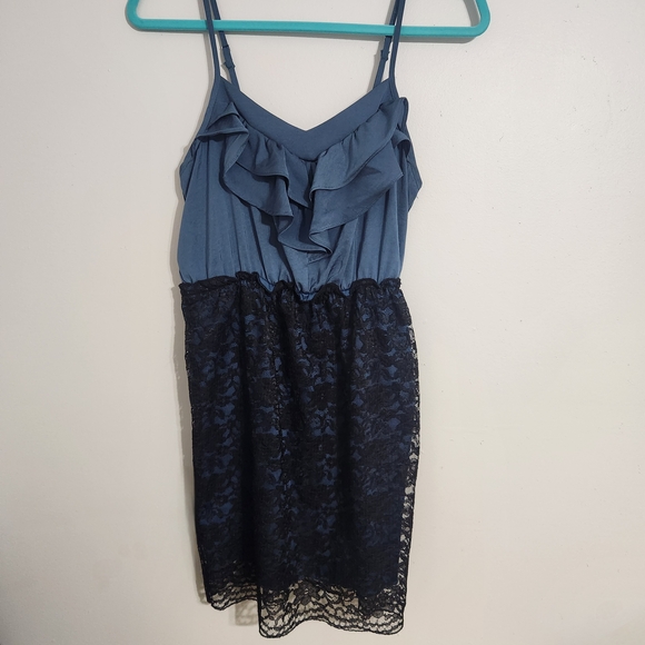 Xhilaration Dresses & Skirts - Xhilaration Juniors Sleeveless Strap Ruffle Blue and Black Lace Dress, size S